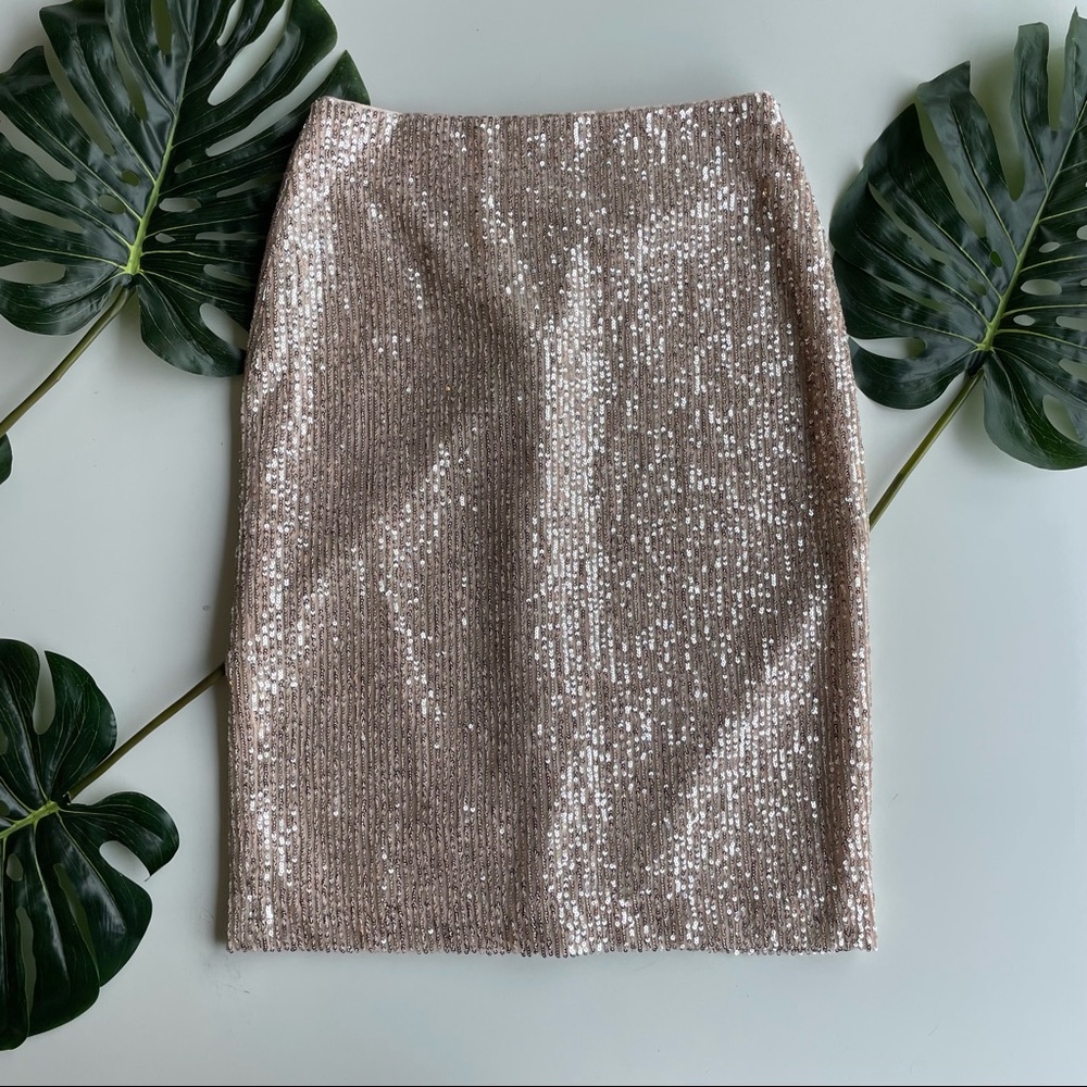 Loft 0 Silver Shiny Skirt MIDI Zip Back